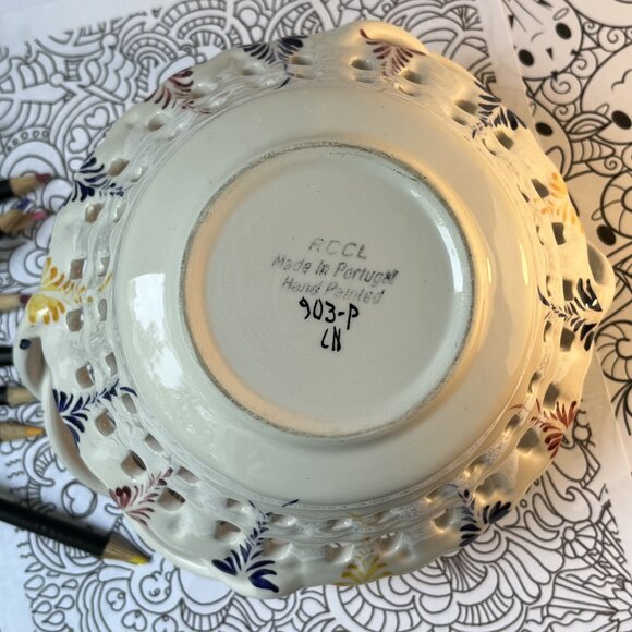 Porcelain Basket Reticulated Bowl Hand Painted RCCL Made in Portugal 903-P - Picture 11 of 14